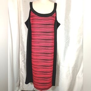RM Richards, wide strapped mini dress black and red striped design, zipper, 20W